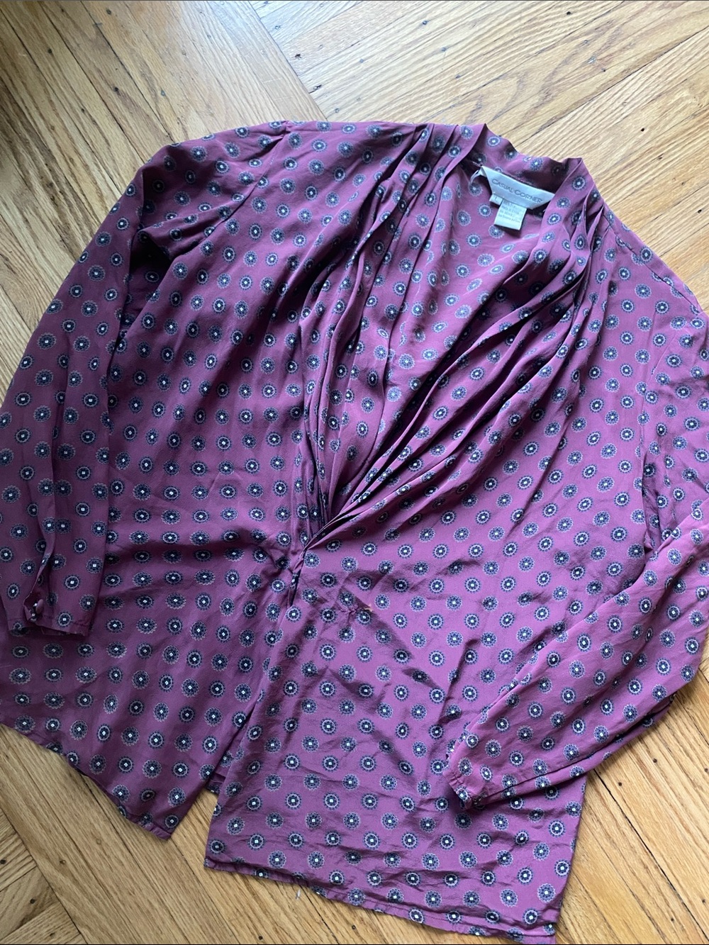 Casual Corner Mauve Pink Printed Draped Blouse